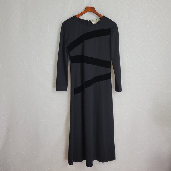 VTG Jessica Howard Velvet Maxi Dress Womens 12 Black on Black Velvet Witchy Goth - Picture 1 of 4